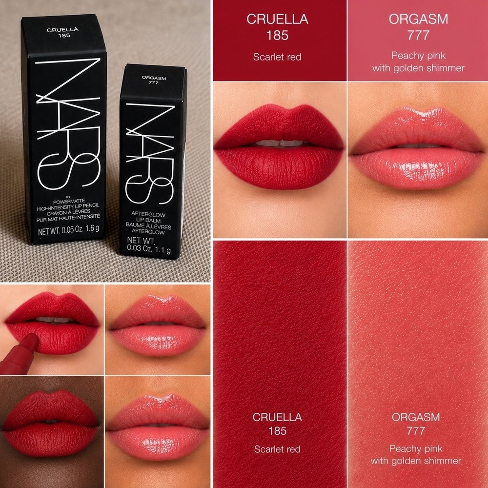 NARS Lip Duo Cruella Powermatte Lip Pencil & Orgasm Afterglow Lip Balm NIB